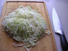 cabbage cut by machine then by hand